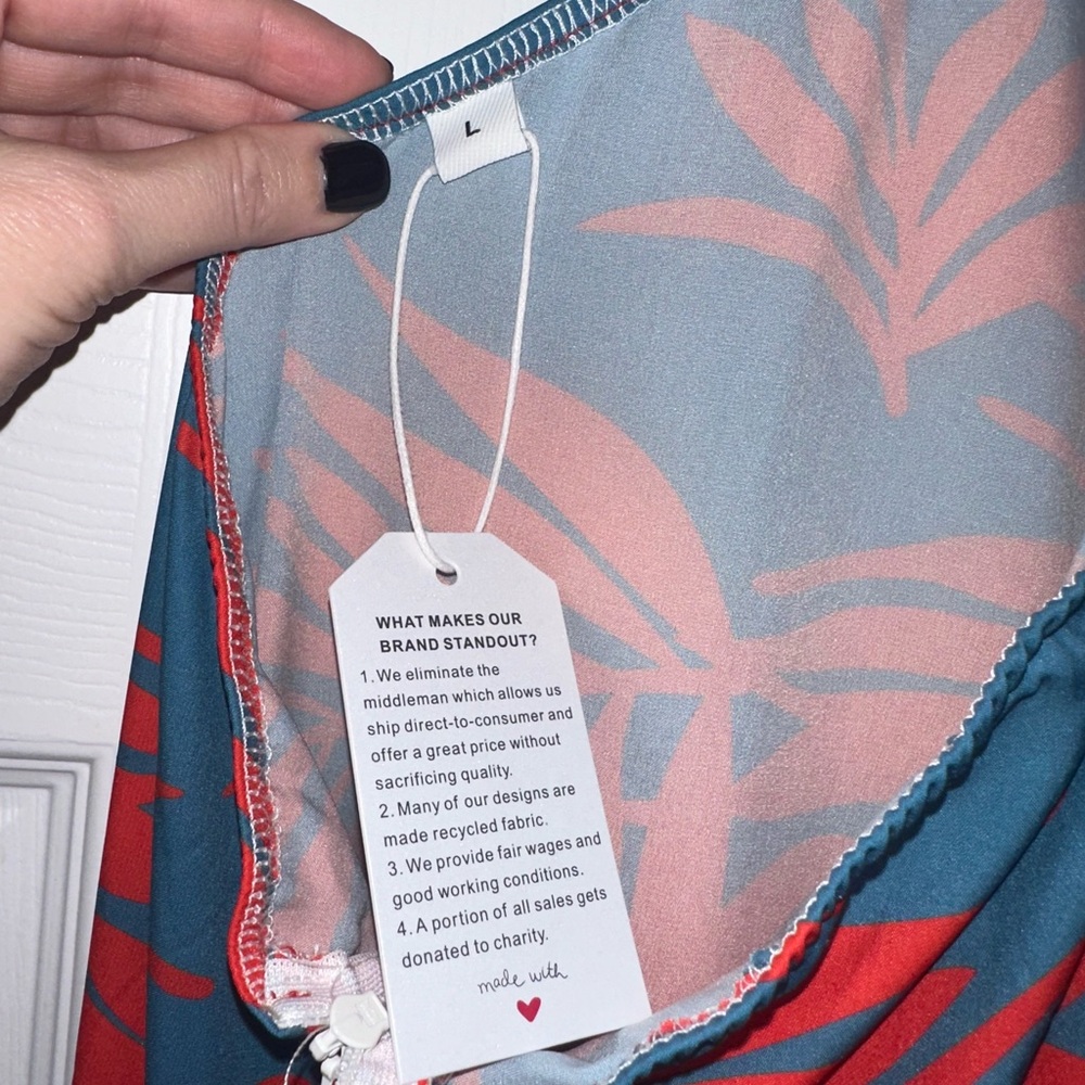 NWT Tropical Red and Teal Leaf Maxi Dress - Picture 4 of 4